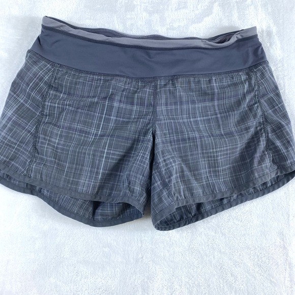 Lululemon Turbo‎ Run Shorts Women Sz 6 Gray Plaid 4" Inseam Running Athletic - Picture 1 of 11